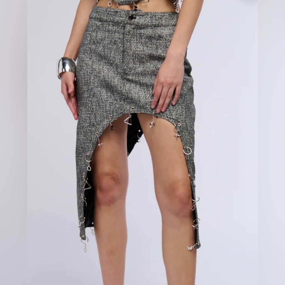 Gray Asymmetrical Skirt with Metal Details size M